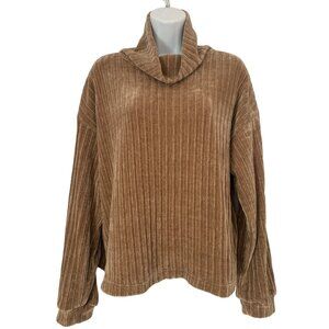 Philosophy Republic Clothing Womens Brown Ribbed Cowl Neck Long Sleeve Sweater